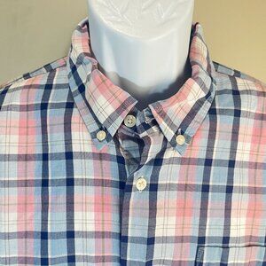 johnnie-O Men's white, pink and blue plaid long sleeve golf shirt XL EUC